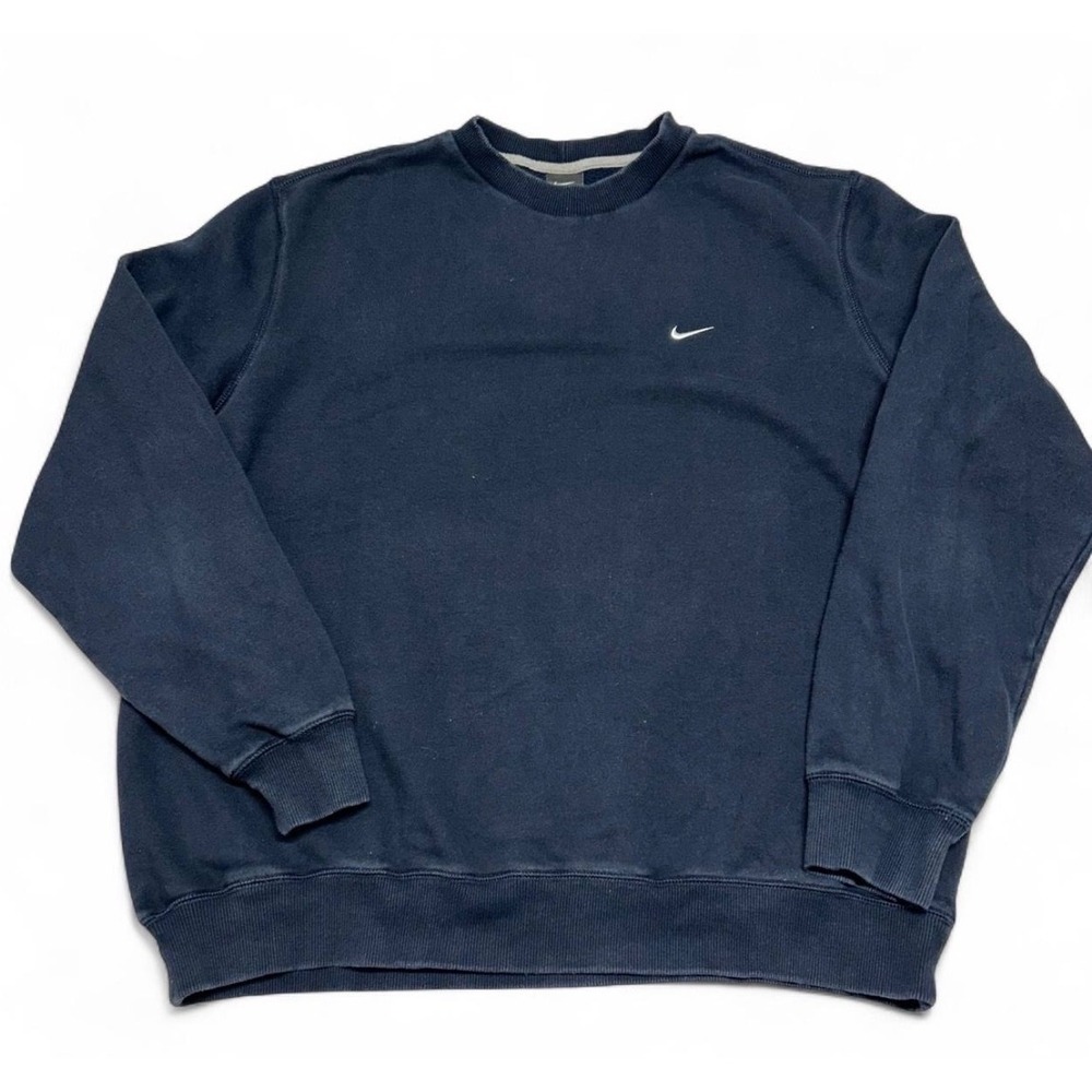 Nike Mens Crewneck Sweatshirt XXL Navy Blue Embroidered Swoosh Fleece Pullover
